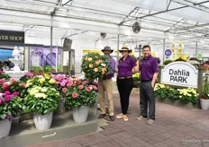 Jason Twaddell, Christine Nowicki and Eric Pitzen presenting the Dahlias in the Venti series of Selecta one, Jason is holding Tequila Sunrise. It is a uniform series, vigorous series of double-flowered dahlias. Sourced from a worldwide-proven dahlia cutting farm, Venti varieties have been trialed and grown throughout Europe and North America.